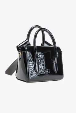 Sacs De Soirée|PINKO Petit Sac A Main Aika Effet Miroir Noir-Vieil Or
