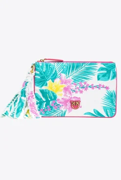 Autres Accessoires|PINKO Pochette Flat Bag En Canvas Recycle Imprime Multi. Blanc/Jaune