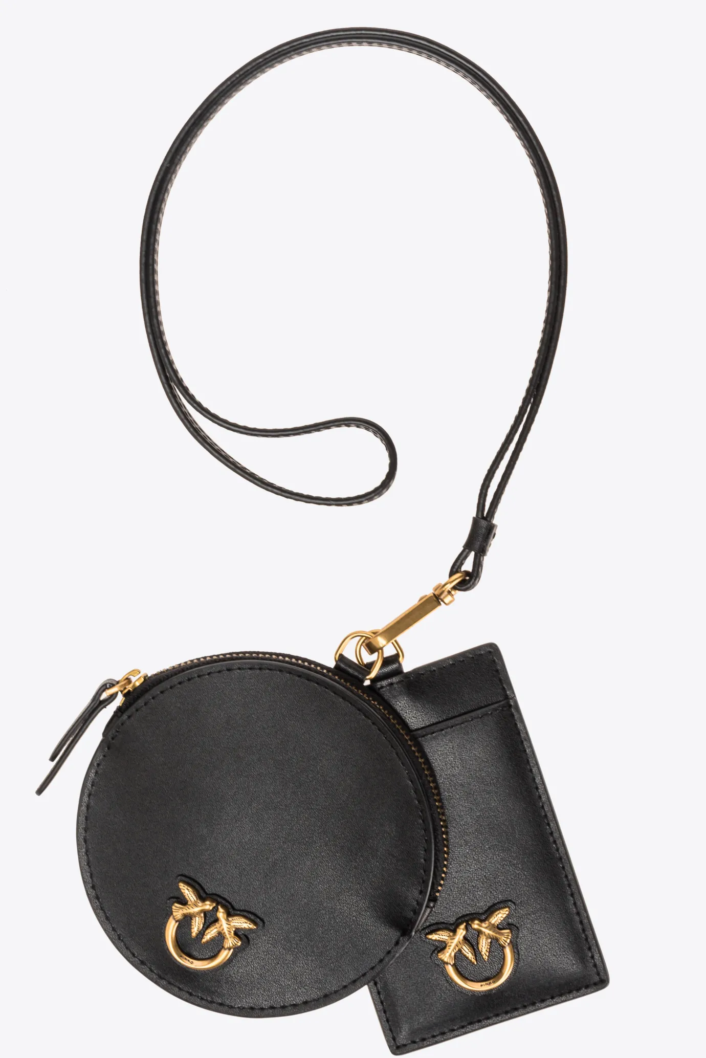 Maroquinerie|PINKO Pochettes Tour De Cou En Cuir Noir-Vieil Or