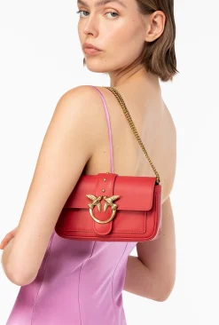 Sacs À Bandoulière|PINKO Pocket Love Bag One Simply Rouge Grenat-Or Antique