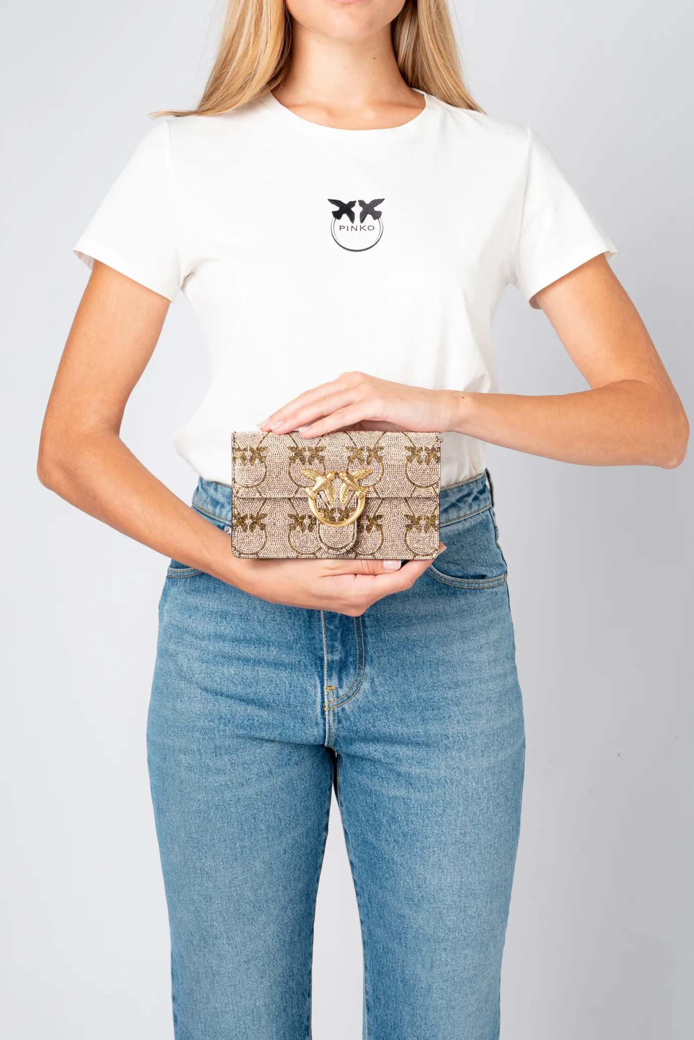 Sacs De Soirée|PINKO Pocket Love Bag Shiny Logo Or-Or Antique