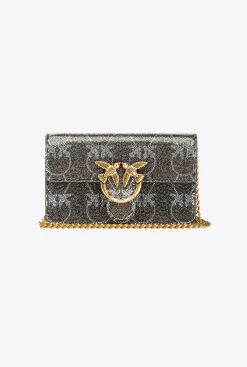 Sacs De Soirée|PINKO Pocket Love Bag Shiny Logo Titane-Or Antique
