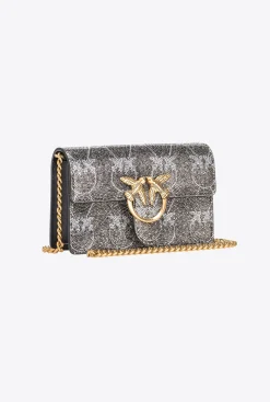 Sacs De Soirée|PINKO Pocket Love Bag Shiny Logo Titane-Or Antique