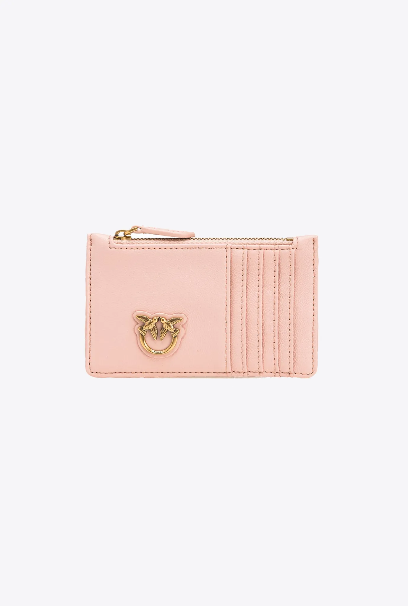 Maroquinerie|PINKO Porte-Cartes Zippe A Motif En Chevrons Rose/Rose Poudre-Or Antique