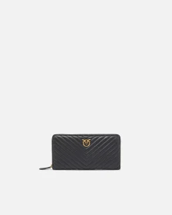 Portefeuilles|PINKO Portefeuille A Contour Zippe En Cuir Nappa A Chevrons Noir-Vieil Or