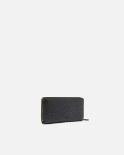 Portefeuilles|PINKO Portefeuille A Contour Zippe En Cuir Nappa A Chevrons Noir-Vieil Or
