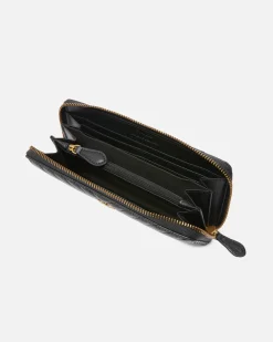 Portefeuilles|PINKO Portefeuille A Contour Zippe En Cuir Nappa A Chevrons Noir-Vieil Or
