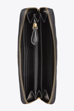 Portefeuilles|PINKO Portefeuille A Contour Zippe En Cuir Nappa A Chevrons Noir-Vieil Or