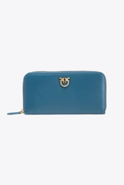 Maroquinerie|PINKO Portefeuille A Contour Zippe En Cuir Sarcelle-Or Antique