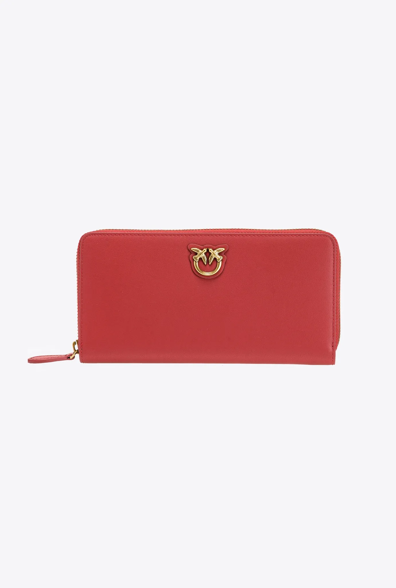 Maroquinerie|PINKO Portefeuille A Contour Zippe En Cuir Rouge Rubis-Or Antique