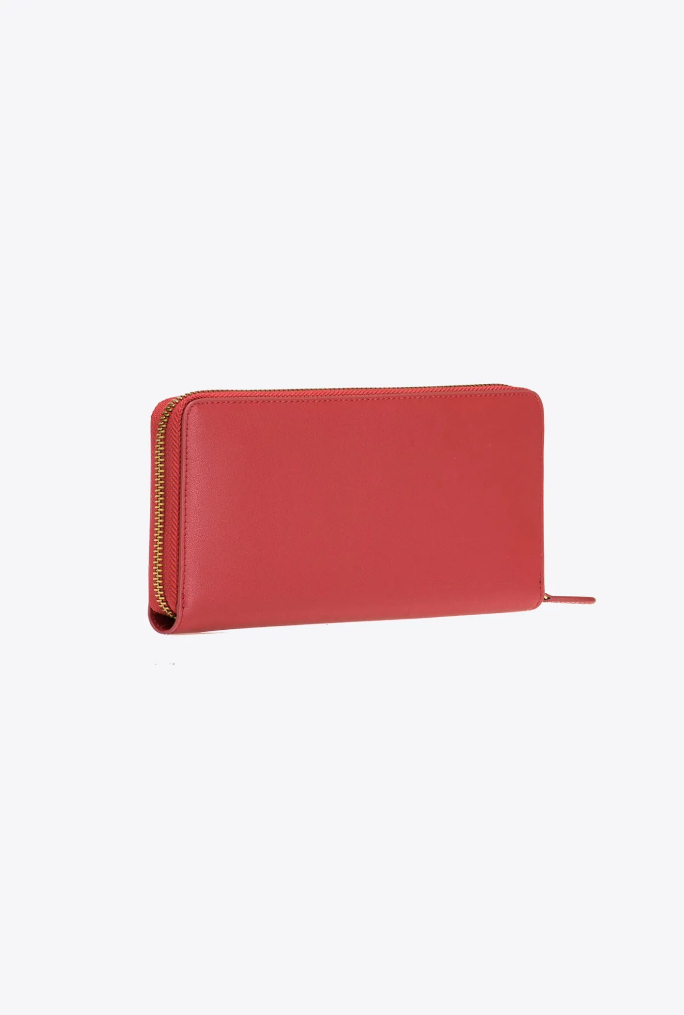 Maroquinerie|PINKO Portefeuille A Contour Zippe En Cuir Rouge Rubis-Or Antique