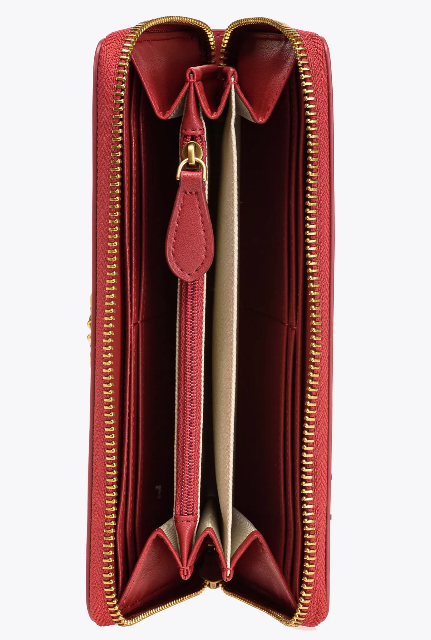Maroquinerie|PINKO Portefeuille A Contour Zippe En Cuir Rouge Rubis-Or Antique