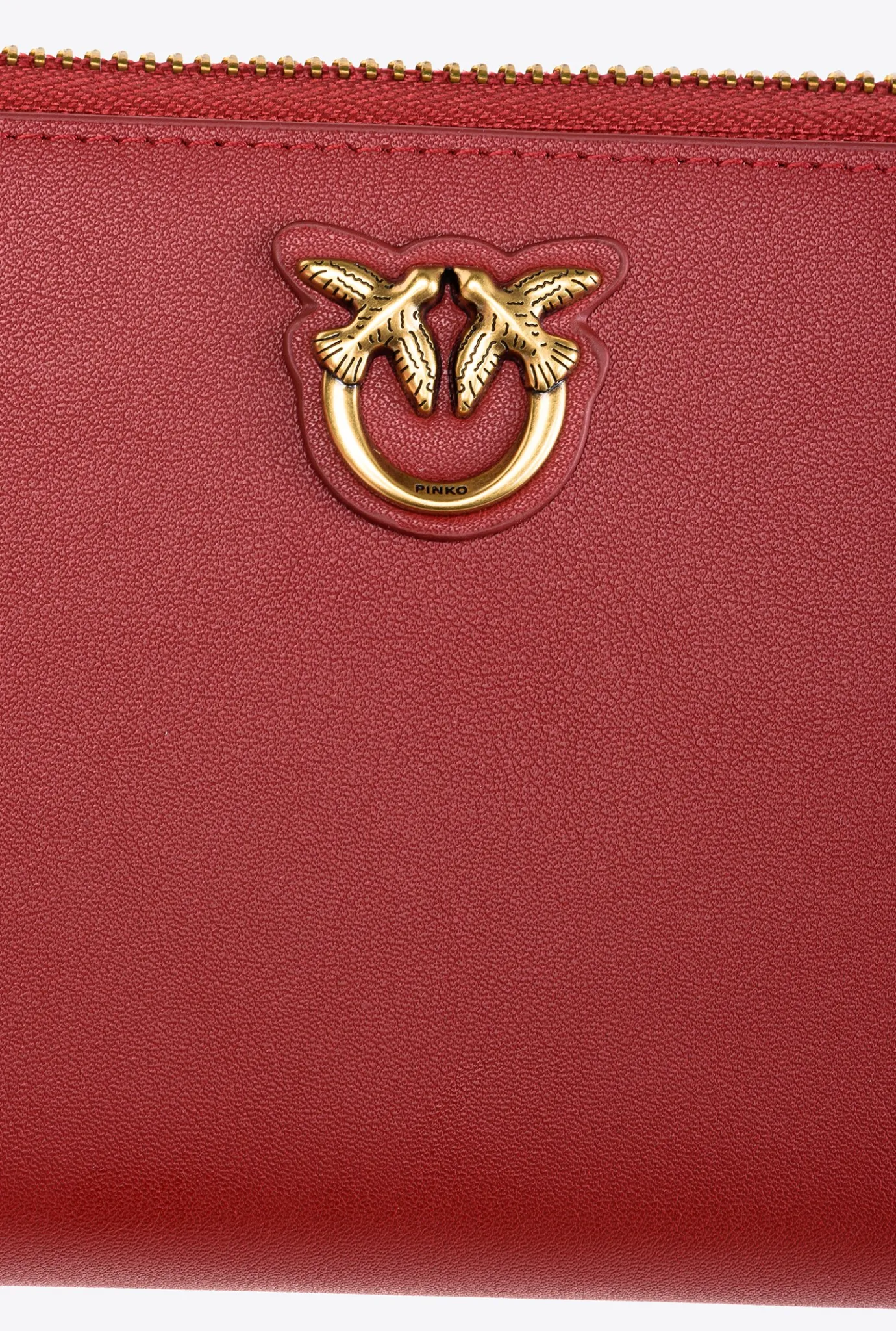Maroquinerie|PINKO Portefeuille A Contour Zippe En Cuir Rouge Rubis-Or Antique