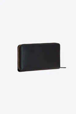 Maroquinerie|PINKO Portefeuille A Contour Zippe En Cuir Noir-Vieil Or