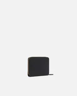 Maroquinerie|PINKO Portefeuille Carre A Contour Zippe En Cuir Noir-Vieil Or