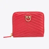 Maroquinerie|PINKO Portefeuille Carre A Contour Zippe En Cuir Nappa Matelasse Rouge Grenat-Or Antique