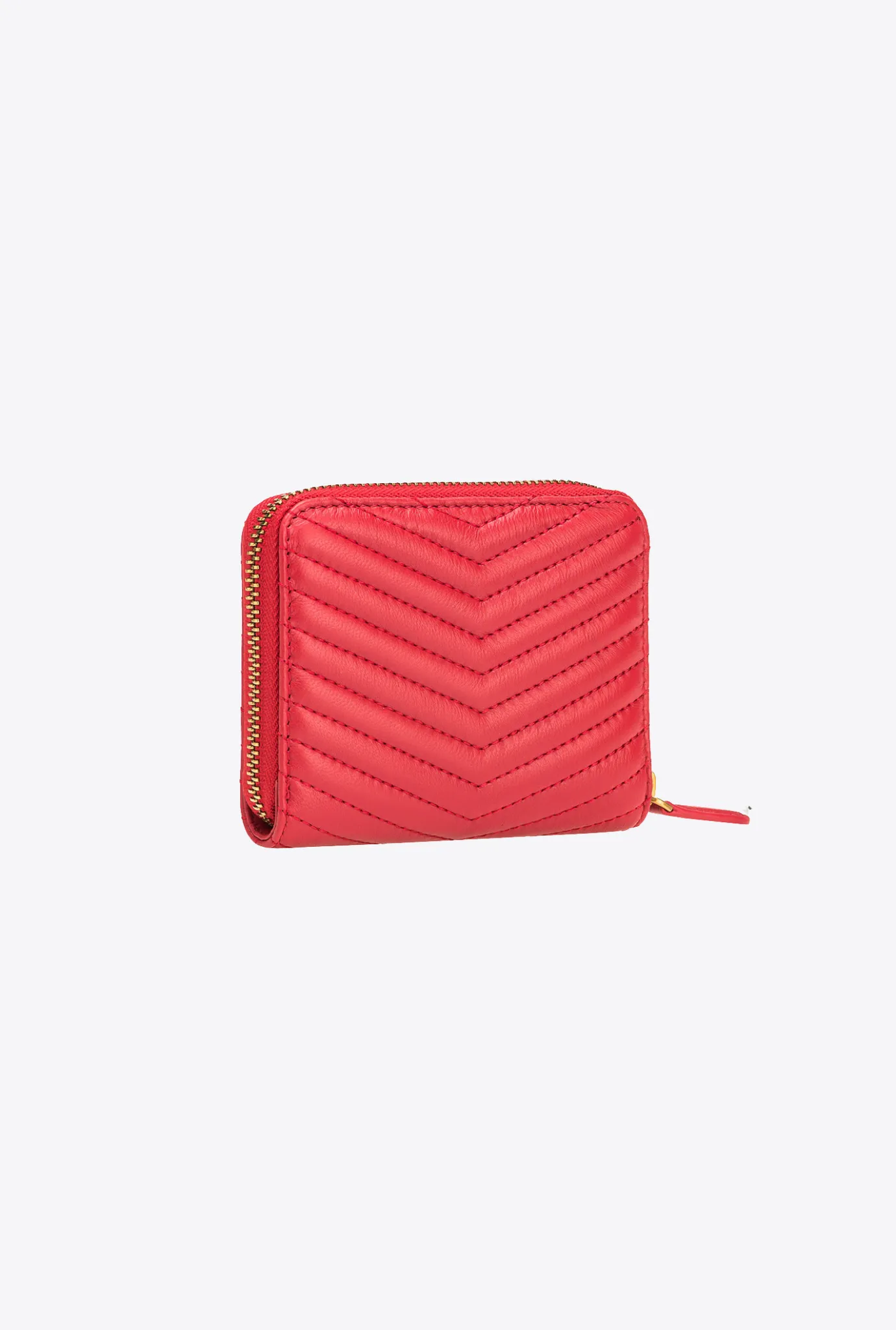 Maroquinerie|PINKO Portefeuille Carre A Contour Zippe En Cuir Nappa Matelasse Rouge Grenat-Or Antique