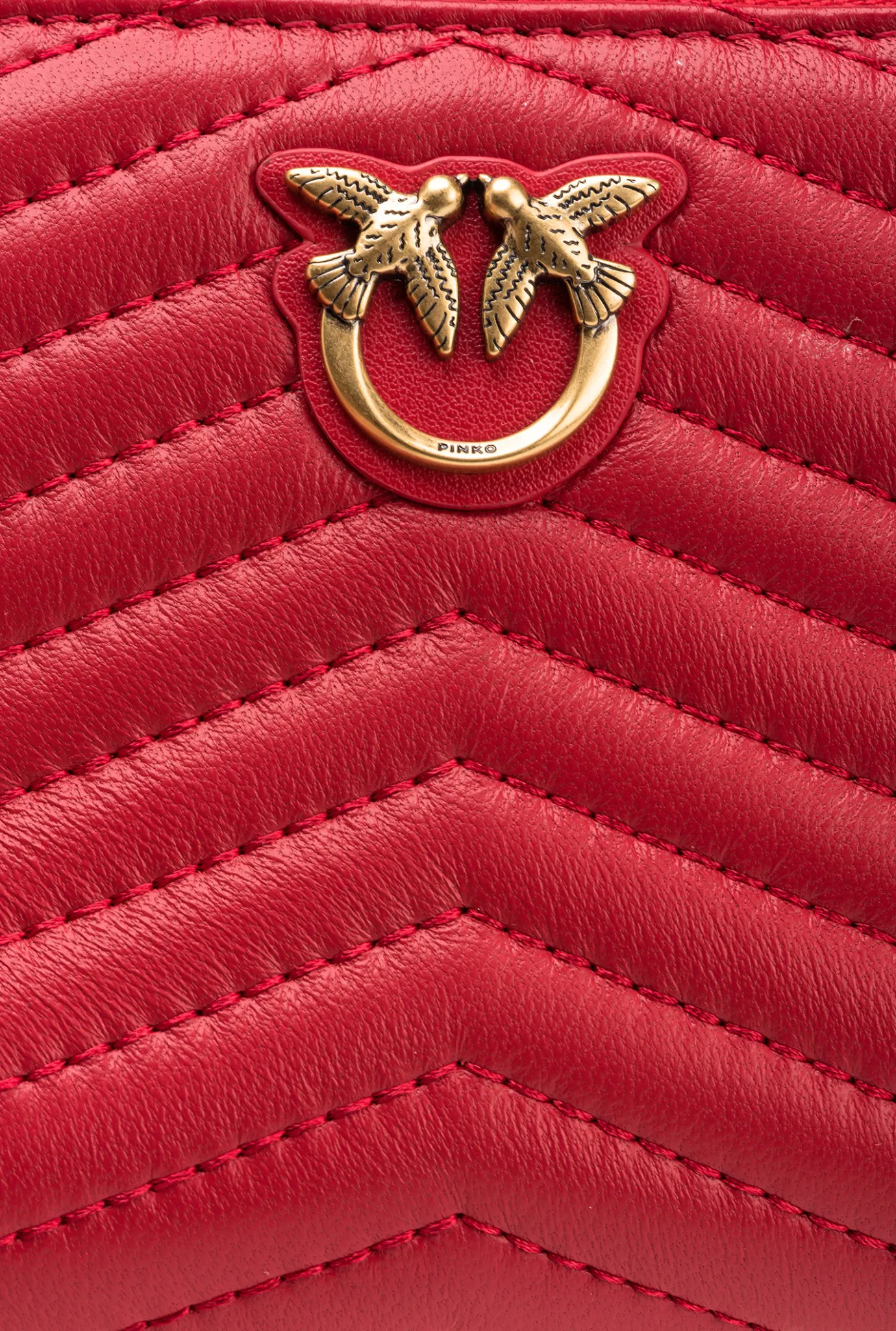 Maroquinerie|PINKO Portefeuille Carre A Contour Zippe En Cuir Nappa Matelasse Rouge Grenat-Or Antique