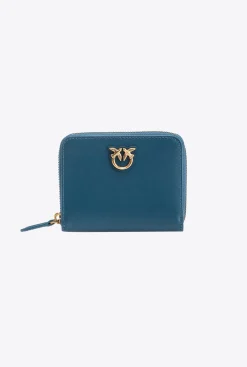 Maroquinerie|PINKO Portefeuille Carre A Contour Zippe En Cuir Sarcelle-Or Antique