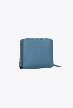 Maroquinerie|PINKO Portefeuille Carre A Contour Zippe En Cuir Sarcelle-Or Antique
