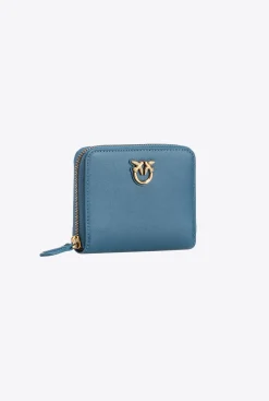 Maroquinerie|PINKO Portefeuille Carre A Contour Zippe En Cuir Sarcelle-Or Antique