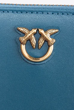 Maroquinerie|PINKO Portefeuille Carre A Contour Zippe En Cuir Sarcelle-Or Antique