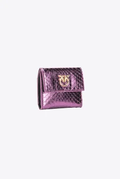 Maroquinerie|PINKO Portefeuille Compact En Reptile Lame Galleria Violet-Or Brillant