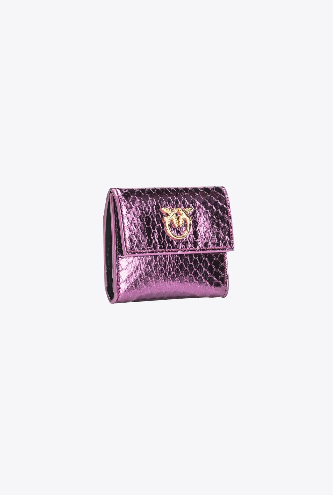 Maroquinerie|PINKO Portefeuille Compact En Reptile Lame Galleria Violet-Or Brillant