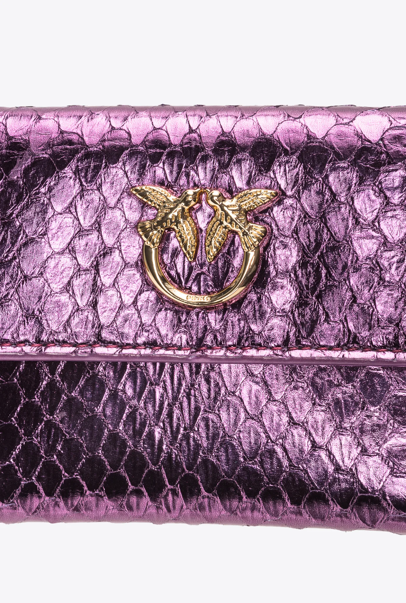 Maroquinerie|PINKO Portefeuille Compact En Reptile Lame Galleria Violet-Or Brillant
