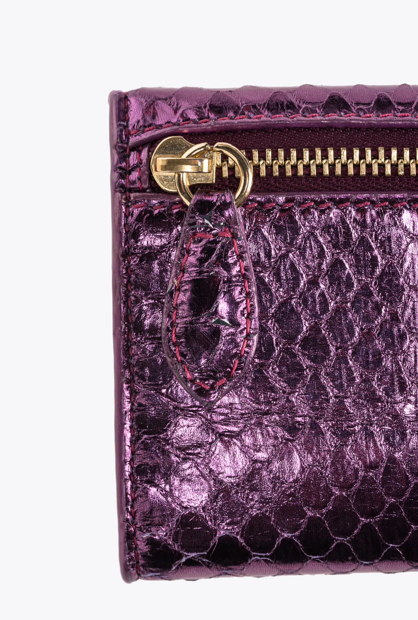 Maroquinerie|PINKO Portefeuille Compact En Reptile Lame Galleria Violet-Or Brillant