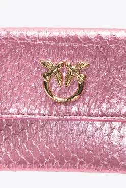 Maroquinerie|PINKO Portefeuille Compact En Reptile Lame Galleria Rose Poudre-Or Brillant