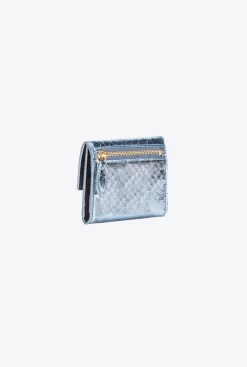 Maroquinerie|PINKO Portefeuille Compact En Reptile Lame Galleria Bleu Clair-Or Brillant