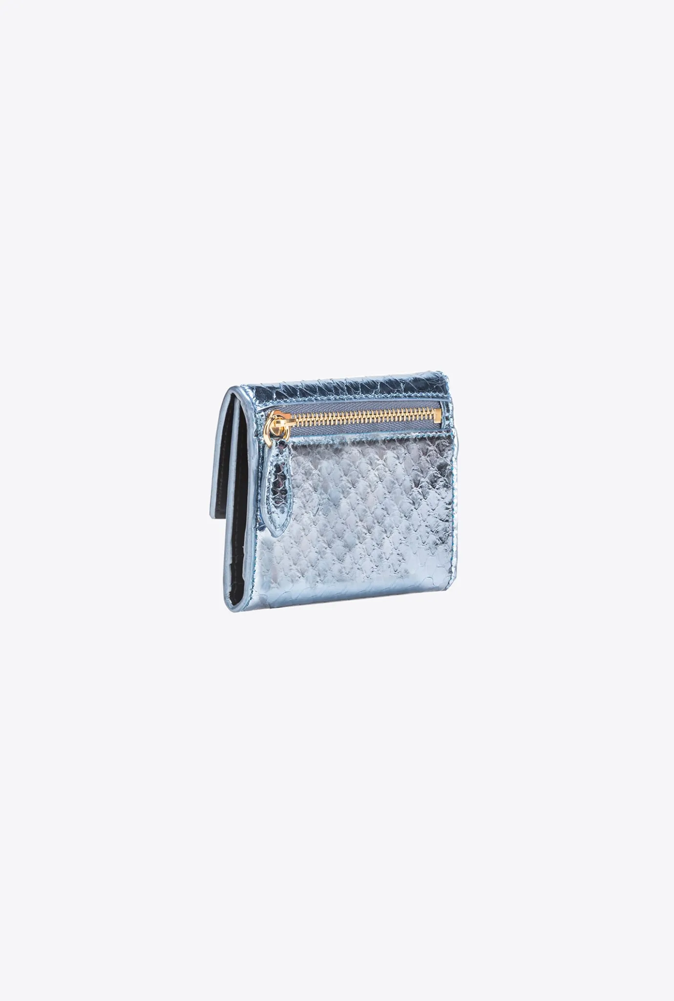 Maroquinerie|PINKO Portefeuille Compact En Reptile Lame Galleria Bleu Clair-Or Brillant