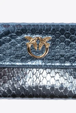 Maroquinerie|PINKO Portefeuille Compact En Reptile Lame Galleria Bleu Clair-Or Brillant