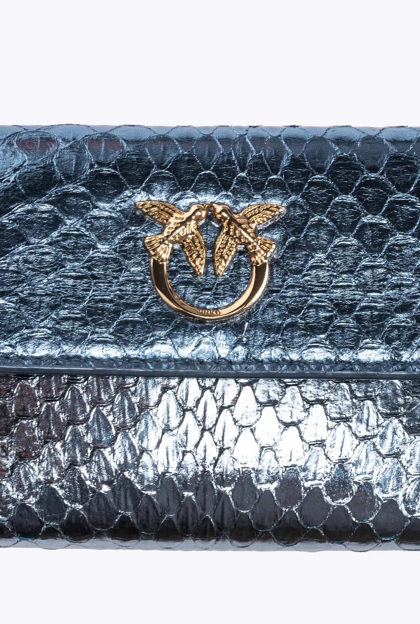 Maroquinerie|PINKO Portefeuille Compact En Reptile Lame Galleria Bleu Clair-Or Brillant