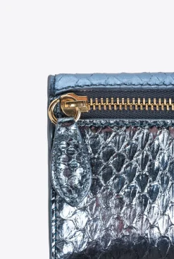 Maroquinerie|PINKO Portefeuille Compact En Reptile Lame Galleria Bleu Clair-Or Brillant
