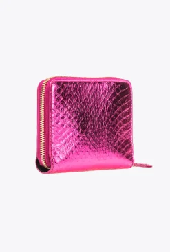 Maroquinerie|PINKO Portefeuille Entierement Zippe En Reptile Lame Galleria Fuchsia-Or Brillant