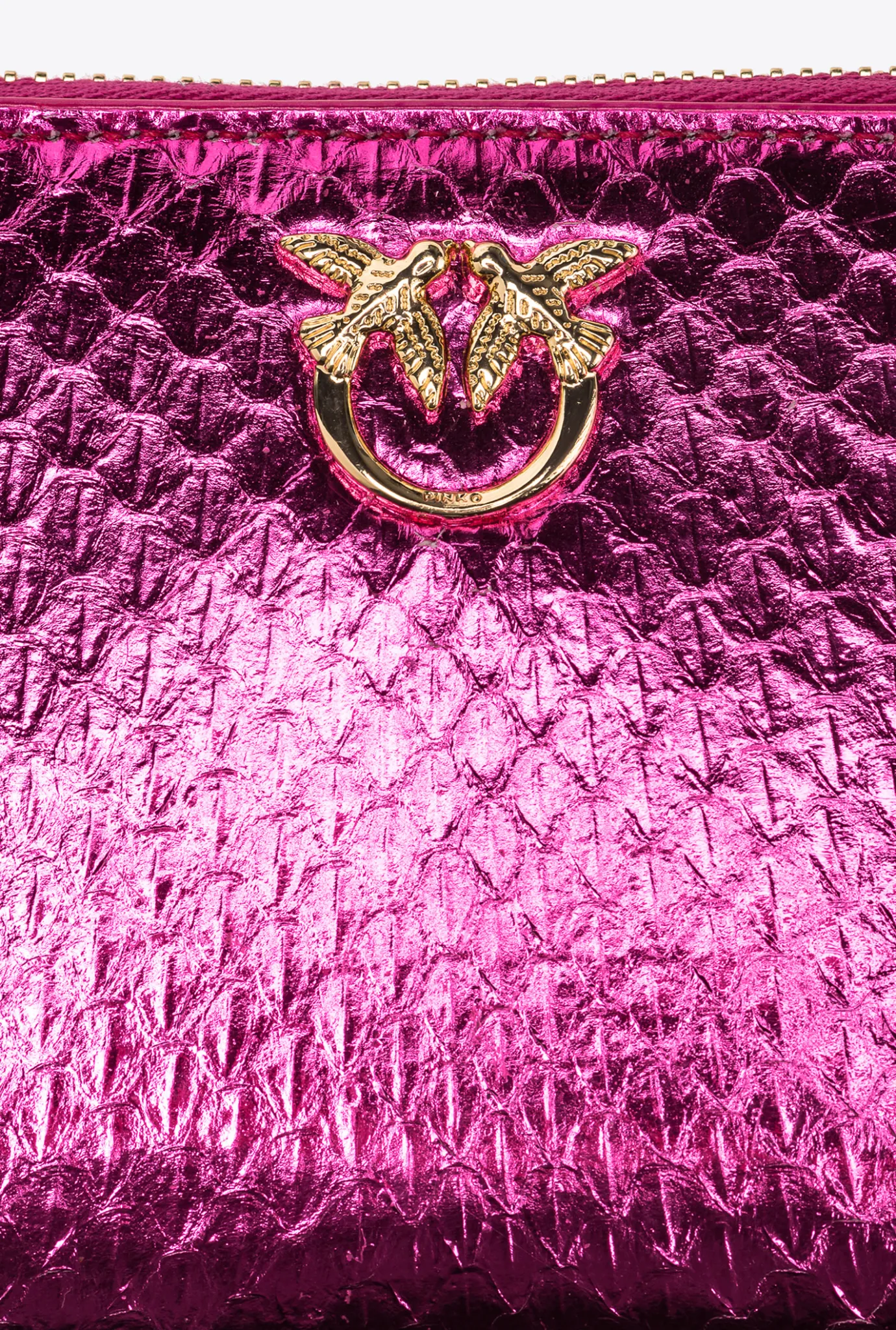 Maroquinerie|PINKO Portefeuille Entierement Zippe En Reptile Lame Galleria Fuchsia-Or Brillant