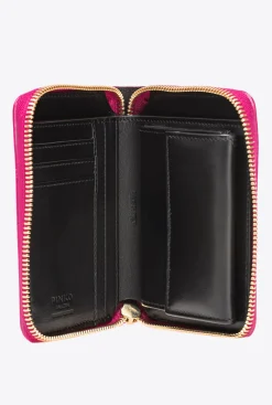 Maroquinerie|PINKO Portefeuille Entierement Zippe En Reptile Lame Galleria Fuchsia-Or Brillant