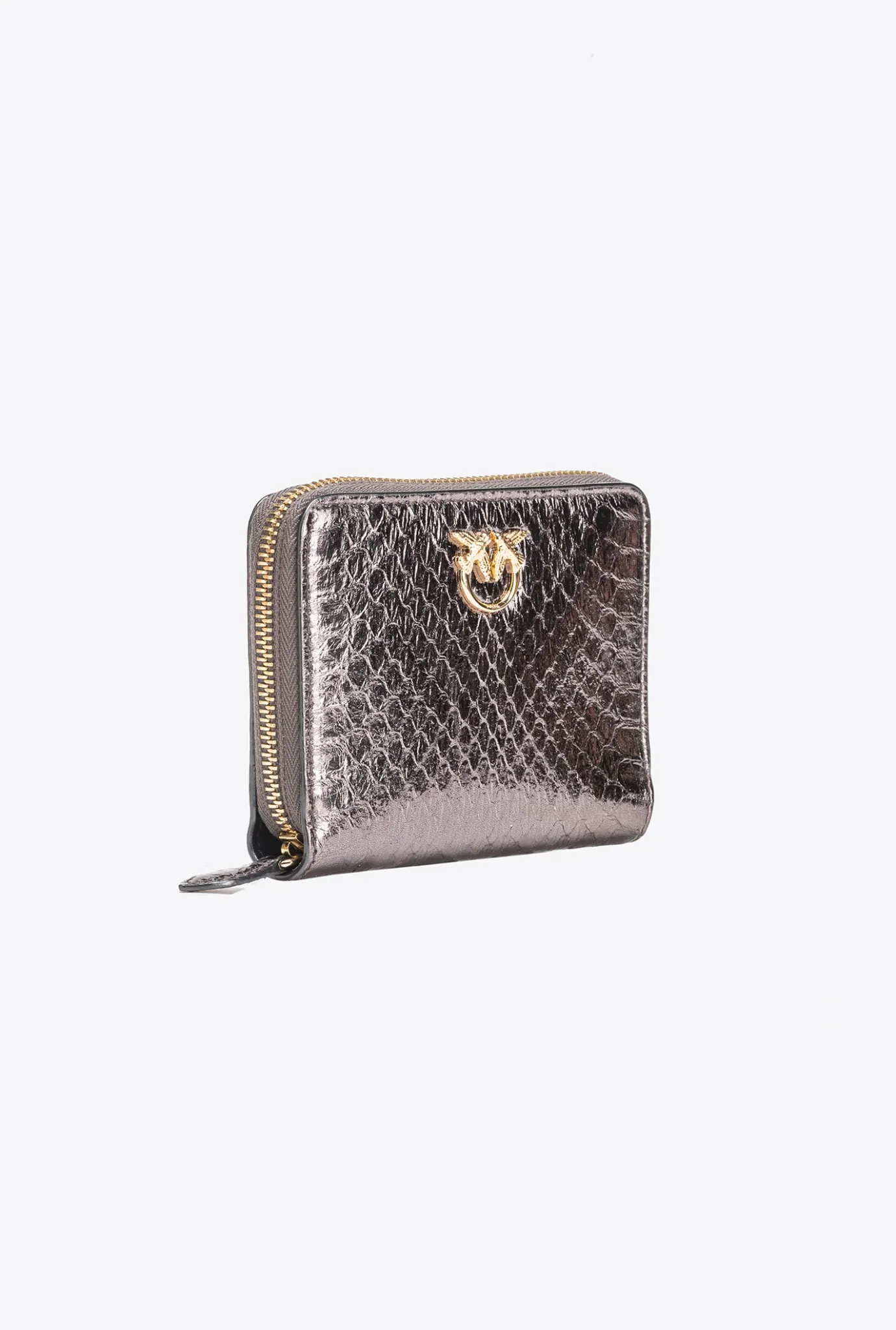 Maroquinerie|PINKO Portefeuille Entierement Zippe En Reptile Lame Galleria Canon De Fusil-Or Brillant
