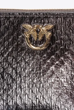 Maroquinerie|PINKO Portefeuille Entierement Zippe En Reptile Lame Galleria Canon De Fusil-Or Brillant