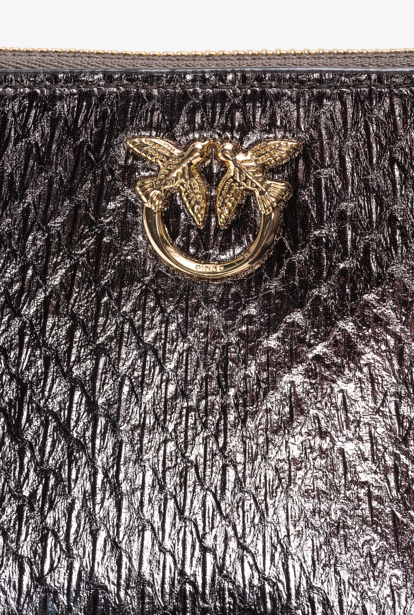 Maroquinerie|PINKO Portefeuille Entierement Zippe En Reptile Lame Galleria Canon De Fusil-Or Brillant