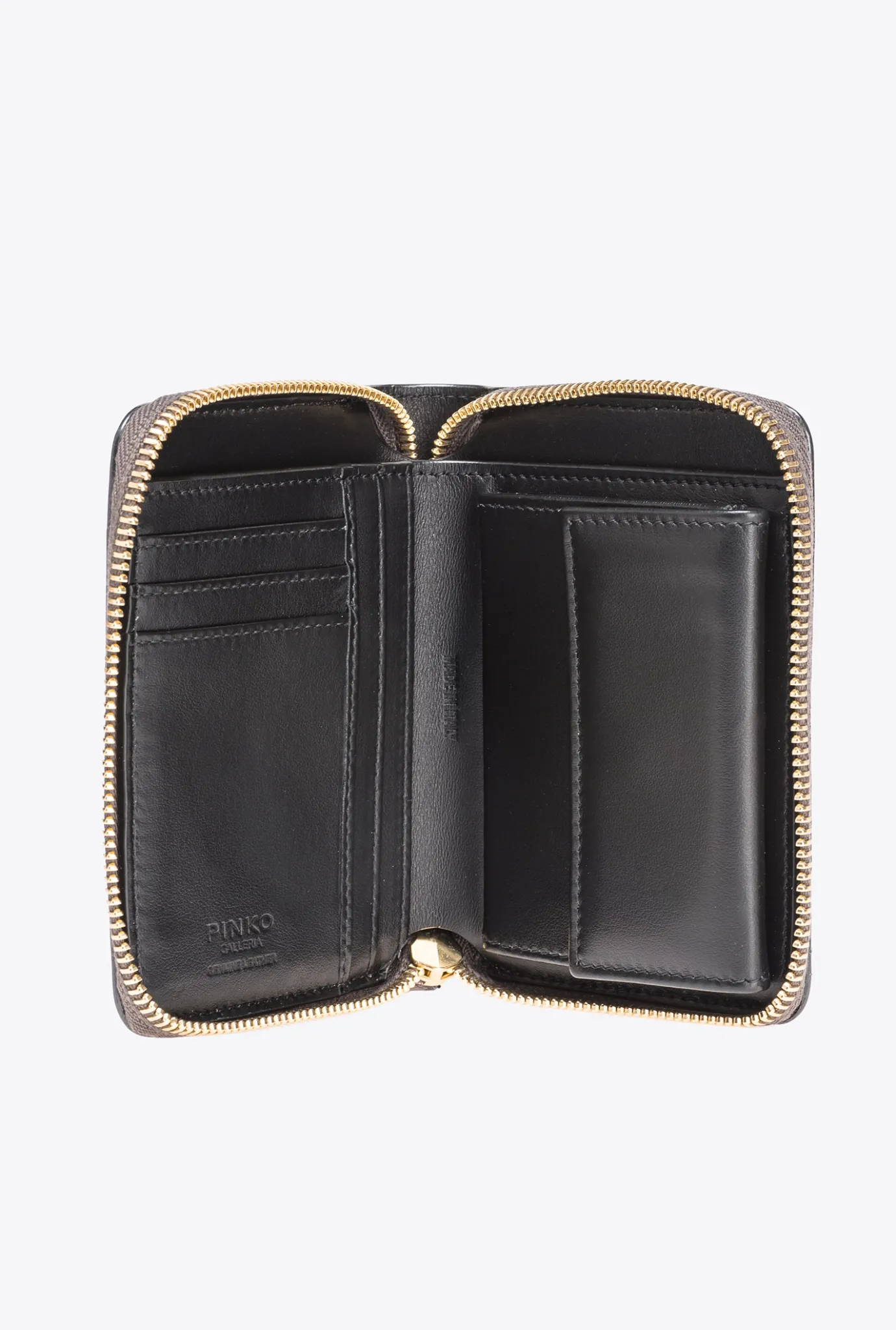 Maroquinerie|PINKO Portefeuille Entierement Zippe En Reptile Lame Galleria Canon De Fusil-Or Brillant