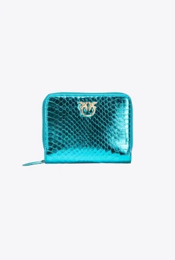Maroquinerie|PINKO Portefeuille Entierement Zippe En Reptile Lame Galleria Petrole-Or Brillant