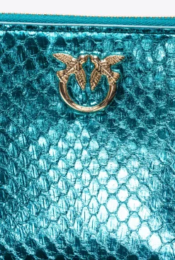 Maroquinerie|PINKO Portefeuille Entierement Zippe En Reptile Lame Galleria Petrole-Or Brillant