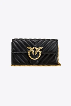 Mini Sacs|PINKO Portefeuille Love Bag Chevron Noir-Vieil Or