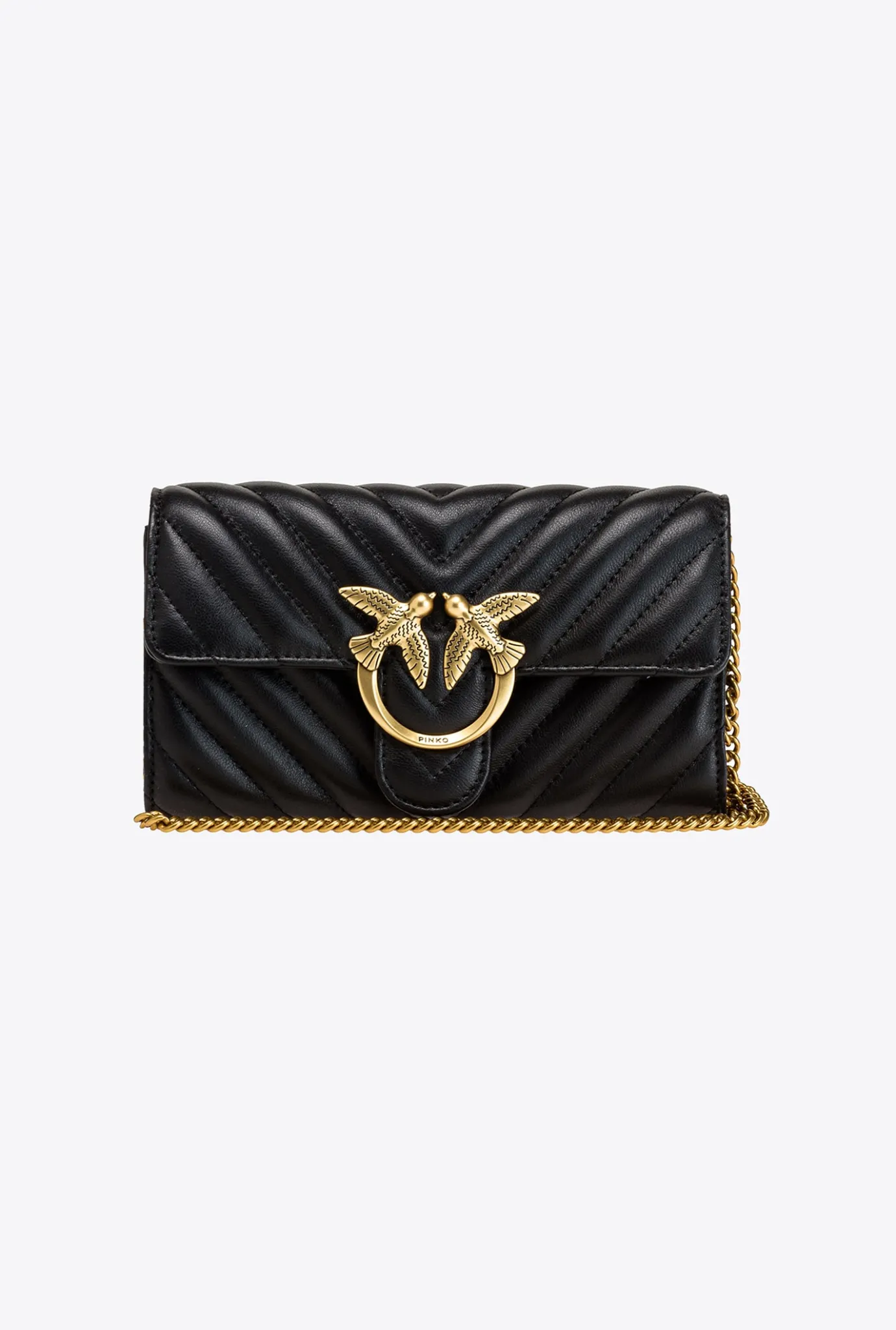 Mini Sacs|PINKO Portefeuille Love Bag Chevron Noir-Vieil Or