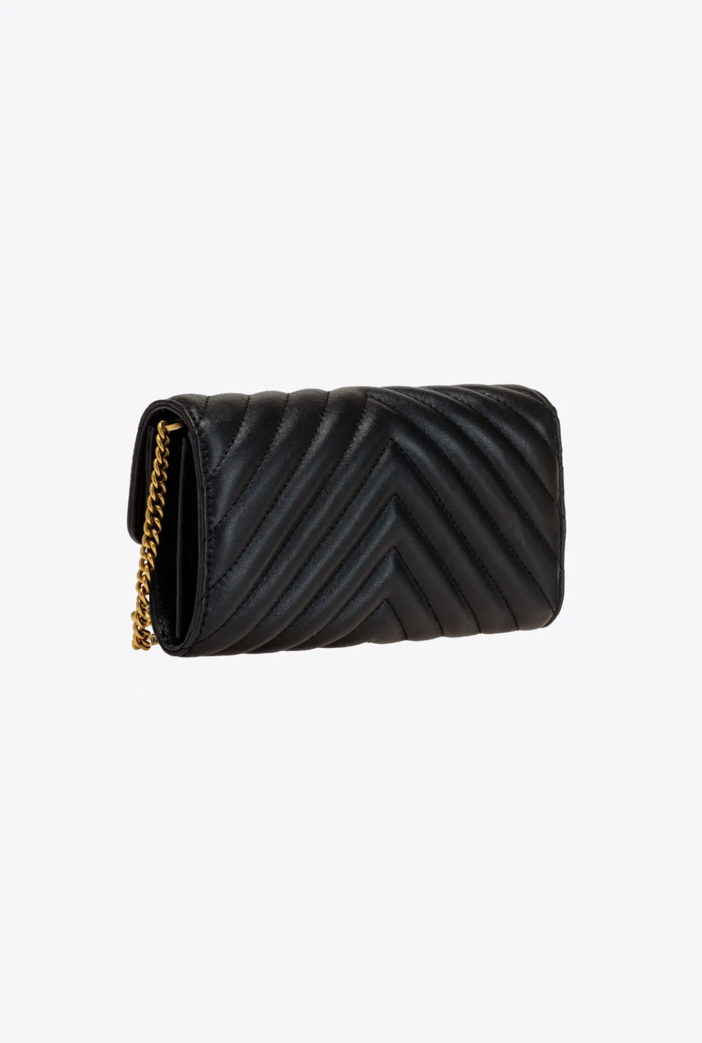 Mini Sacs|PINKO Portefeuille Love Bag Chevron Noir-Vieil Or