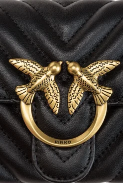 Mini Sacs|PINKO Portefeuille Love Bag Chevron Noir-Vieil Or