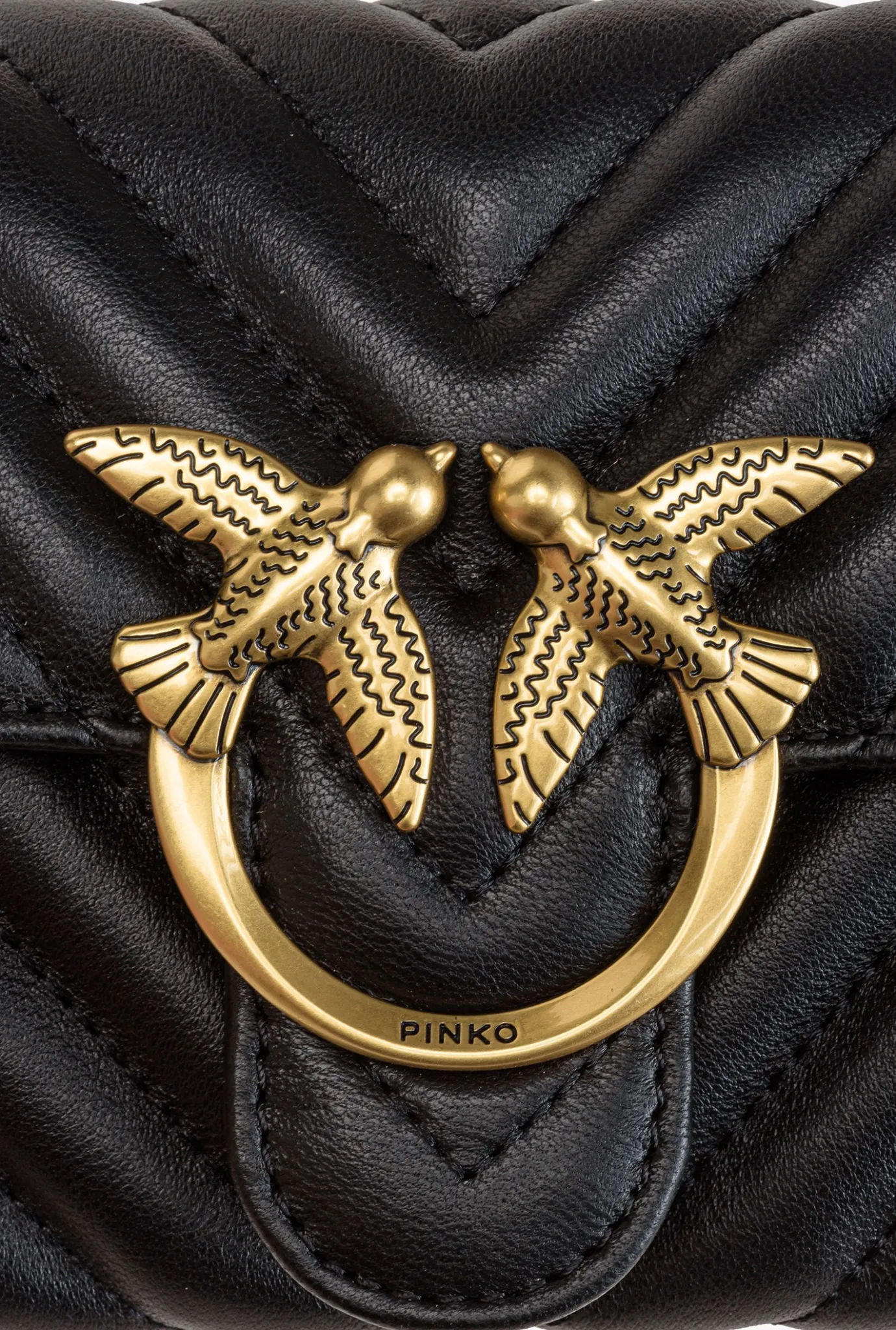 Mini Sacs|PINKO Portefeuille Love Bag Chevron Noir-Vieil Or